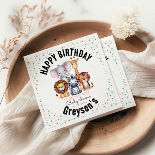 ワイルドワンサファリ動物ボーイベビーシャワー スタンダードカクテルナプキン