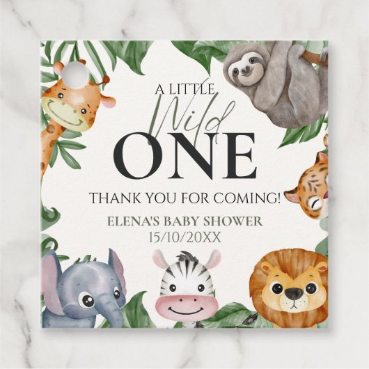 ワイルドワンサファリ動物ボーイベビーシャワー フェイバータグ (正面)