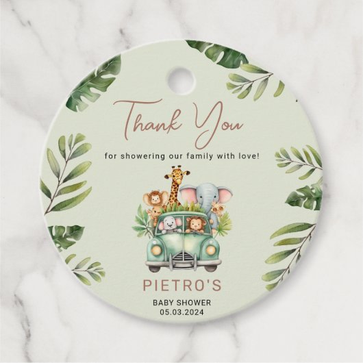 ワイルドワンサファリ動物ボーイベビーシャワー フェイバータグ (正面)