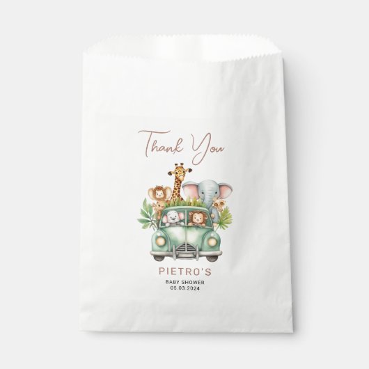 ワイルドワンサファリ動物ボーイベビーシャワー フェイバーバッグ (正面)