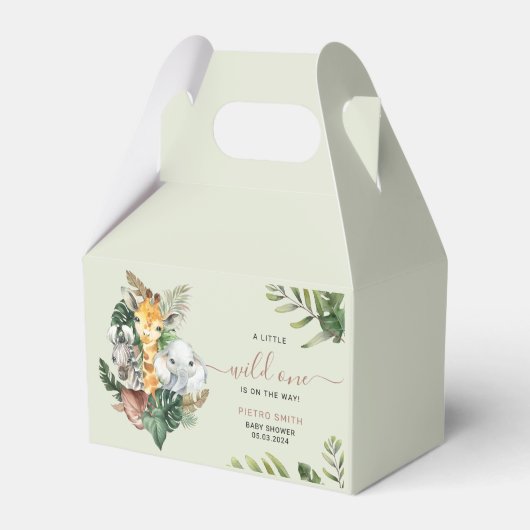 ワイルドワンサファリ動物ボーイベビーシャワー フェイバーボックス (正面サイド)