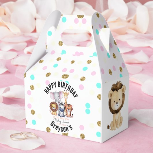 ワイルドワンサファリ動物ボーイベビーシャワー フェイバーボックス (ウェディング)