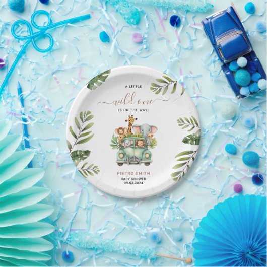 ワイルドワンサファリ動物ボーイベビーシャワー ペーパープレート (パーティー)