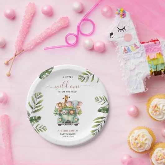 ワイルドワンサファリ動物ボーイベビーシャワー ペーパープレート (パーティー)