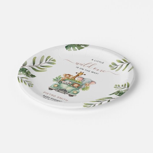 ワイルドワンサファリ動物ボーイベビーシャワー ペーパープレート (アングル)