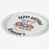 ワイルドワンサファリ動物ボーイベビーシャワー ペーパープレート (アングル)