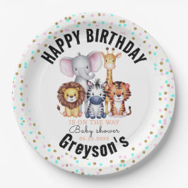 ワイルドワンサファリ動物ボーイベビーシャワー ペーパープレート