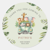 ワイルドワンサファリ動物ボーイベビーシャワー ラウンドシール (正面)