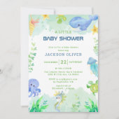 ワイルドワンサファリ動物ボーイベビーシャワー 招待状 (正面)