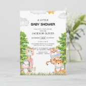 ワイルドワンサファリ動物ボーイベビーシャワー 招待状 (スタンド正面)