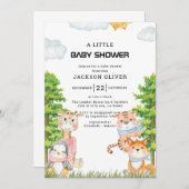 ワイルドワンサファリ動物ボーイベビーシャワー 招待状 (正面/裏面)