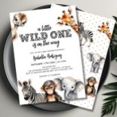 ワイルドワンサファリ動物ボーイベビーシャワー 招待状