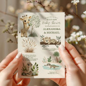 ワイルドワンサファリ動物ボーイベビーシャワー 招待状