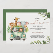 ワイルドワンサファリ動物ボーイベビーシャワー 招待状 (正面/裏面)