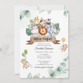 ワイルドワンサファリ動物ボーイベビーシャワー 招待状 (正面)