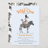 ワイルドワンサファリ動物ボーイベビーシャワー 招待状 (正面/裏面)