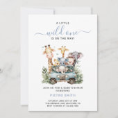 ワイルドワンサファリ動物ボーイベビーシャワー 招待状 (正面)