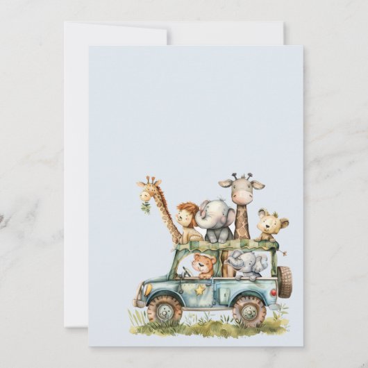 ワイルドワンサファリ動物ボーイベビーシャワー 招待状 (裏面)