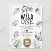 ワイルドワンサファリ動物ボーイベビーシャワー 招待状 (正面)