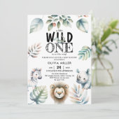 ワイルドワンサファリ動物ボーイベビーシャワー 招待状 (スタンド正面)