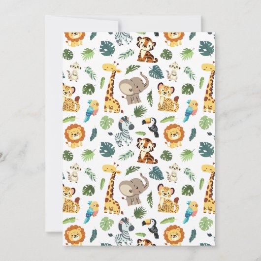 ワイルドワンサファリ動物園の動物の誕生日パーティー任意の年齢 招待状 (裏面)