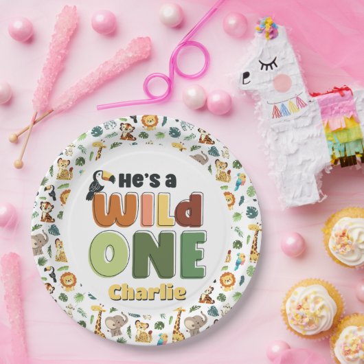 ワイルドワンサファリ動物園の動物の誕生日パーティー ペーパープレート (パーティー)
