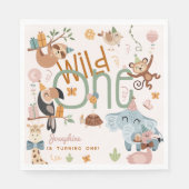 ワイルドワンサファリ動物子供の誕生日パーティー スタンダードランチョンナプキン (正面)