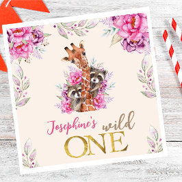 ワイルドワンサファリ動物子供の誕生日パーティー スタンダードランチョンナプキン