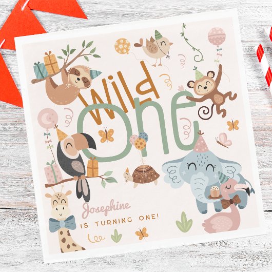 ワイルドワンサファリ動物子供の誕生日パーティー スタンダードランチョンナプキン