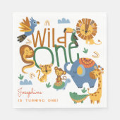 ワイルドワンサファリ動物子供の誕生日パーティー スタンダードランチョンナプキン (正面)