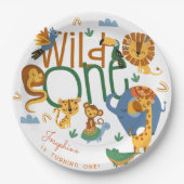 ワイルドワンサファリ動物子供の誕生日パーティー ペーパープレート (正面)