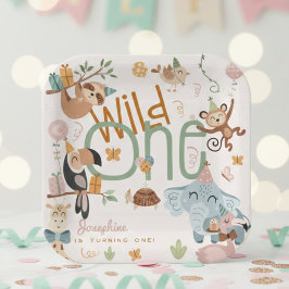 ワイルドワンサファリ動物子供の誕生日パーティー ペーパープレート