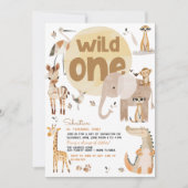 ワイルドワンサファリ動物子供の誕生日パーティー 招待状 (正面)