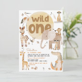 ワイルドワンサファリ動物子供の誕生日パーティー 招待状 (スタンド正面)