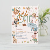 ワイルドワンサファリ動物子供の誕生日パーティー 招待状 (スタンド正面)