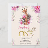 ワイルドワンサファリ動物子供の誕生日パーティー 招待状 (正面)