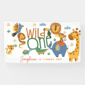 ワイルドワンサファリ動物子供の誕生日パーティー 横断幕 (横)