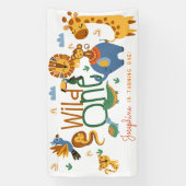 ワイルドワンサファリ動物子供の誕生日パーティー 横断幕 (縦)