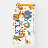 ワイルドワンサファリ動物子供の誕生日パーティー 横断幕 (縦)