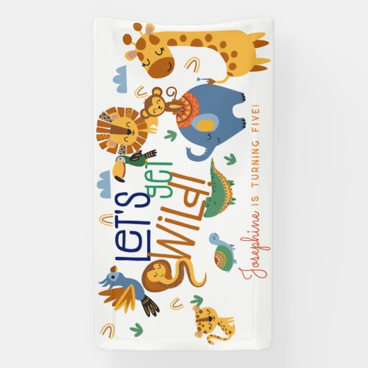 ワイルドワンサファリ動物子供の誕生日パーティー 横断幕 (縦)