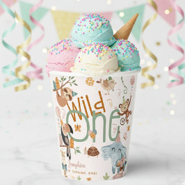 ワイルドワンサファリ動物子供の誕生日パーティー 紙コップ