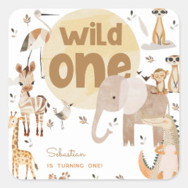 ワイルドワンサファリ動物子供の誕生日 スクエアシール