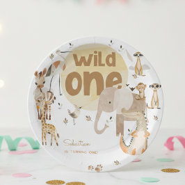 ワイルドワンサファリ動物子供の誕生日 ペーパープレート