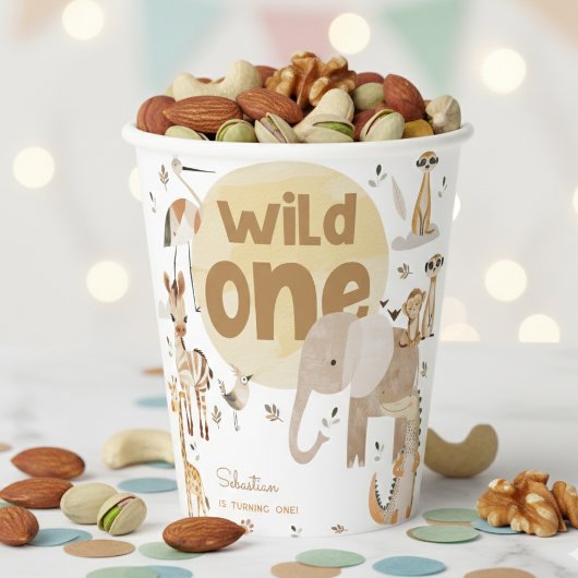 ワイルドワンサファリ動物子供の誕生日 紙コップ