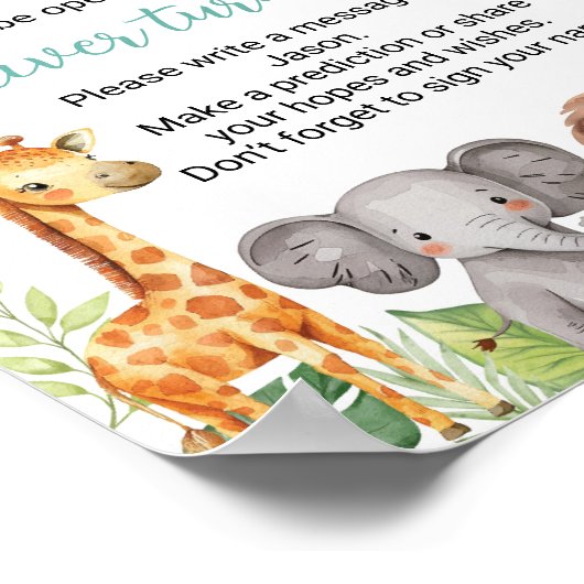 ワイルドワンサファリ動物誕生日タイムカプセルサイン ポスター (角)