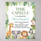 ワイルドワンサファリ動物誕生日タイムカプセルサイン ポスター (正面)