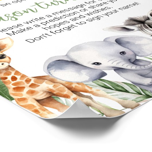 ワイルドワンサファリ動物誕生日タイムカプセルサイン ポスター (角)