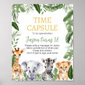 ワイルドワンサファリ動物誕生日タイムカプセルサイン ポスター (正面)