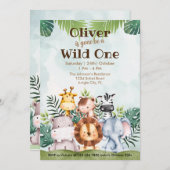 ワイルドワンサファリ動物1stバースデーウォーターカラー 招待状 (正面/裏面)