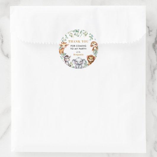 ワイルドワンサファリ動物1st誕生日ありがとう ラウンドシール (バッグ)